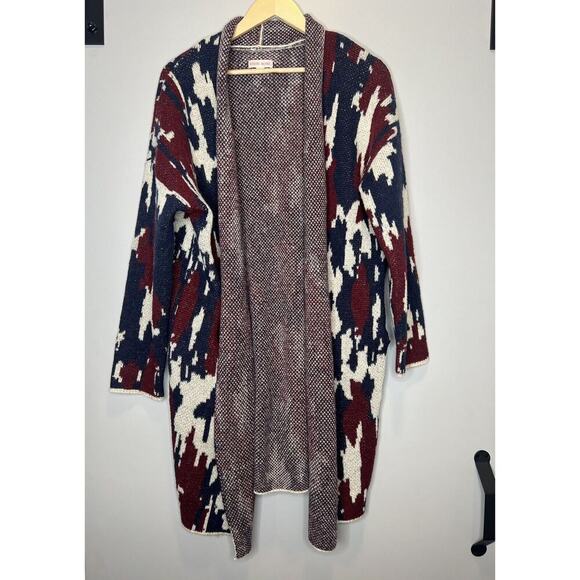 Knox Rose Sweaters - Knox Rose Open Front long Cardigan Sweater Aztec Western Knit Red Blue Sz Medium